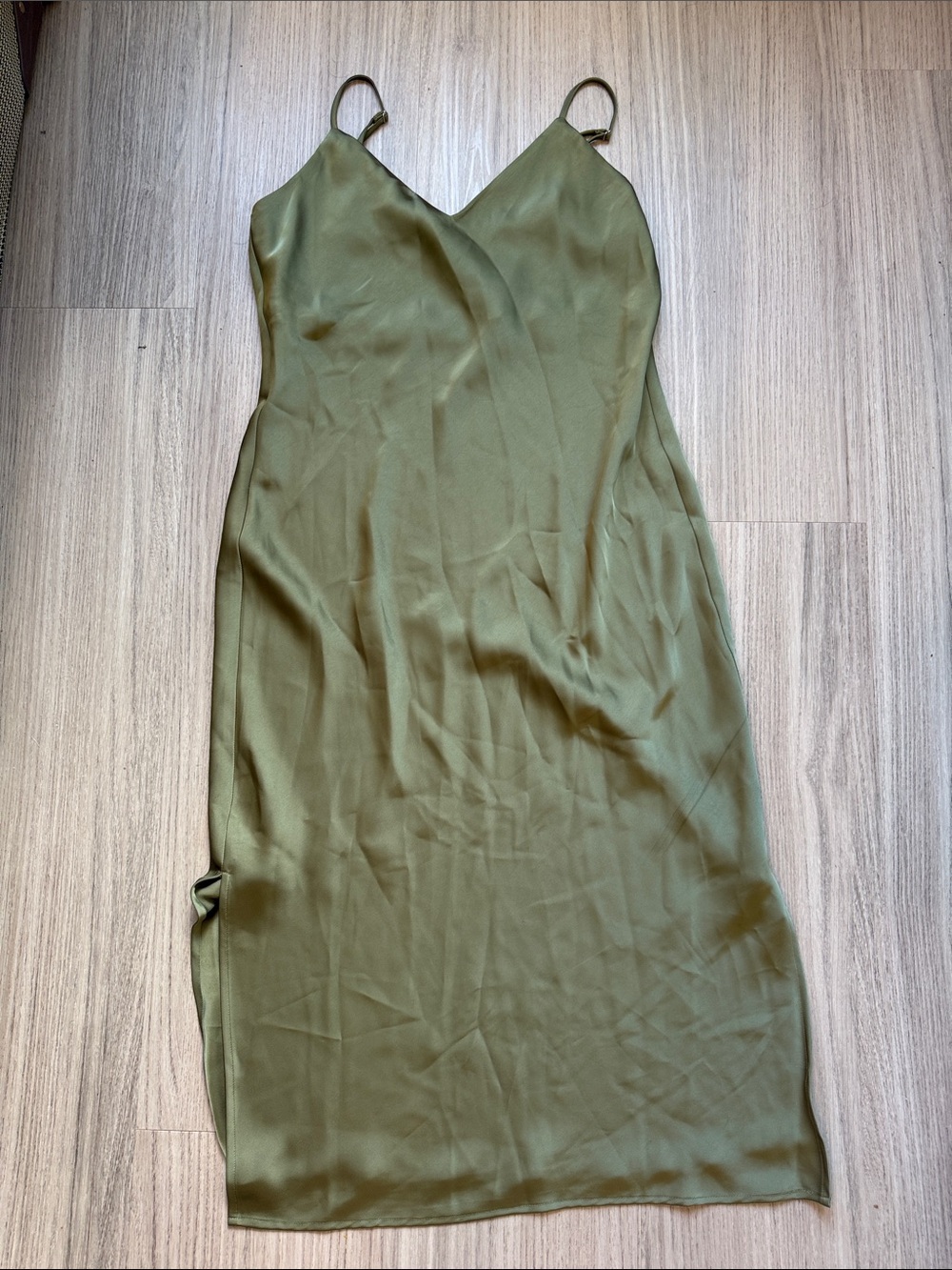 Gianni Bini Olive Slip Midi Dress with V-Neck